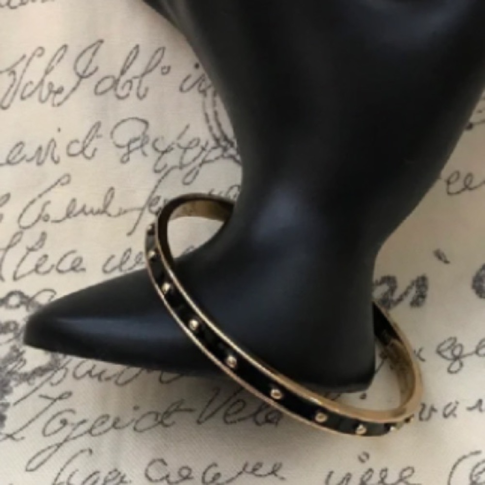 KATE SPADE || Black Inlaid Enamel Gold Ball Bangle Bracelet size 7 1/2 - Picture 3 of 12